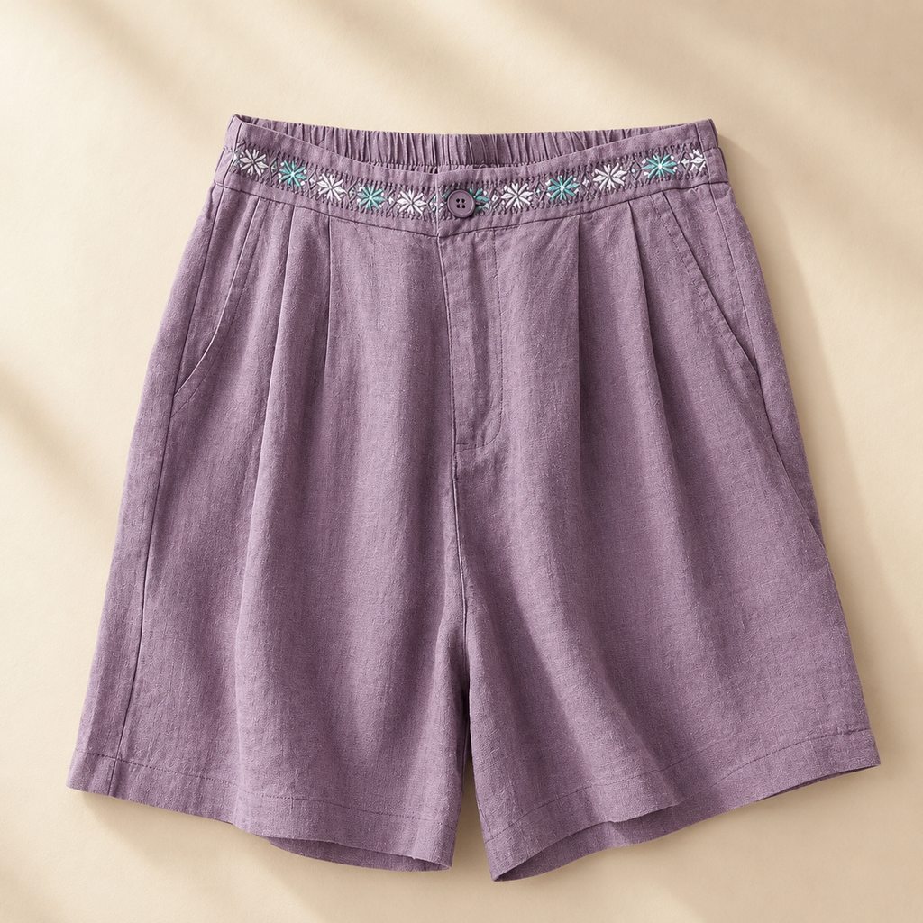 Daisy Embroidered Linen Short