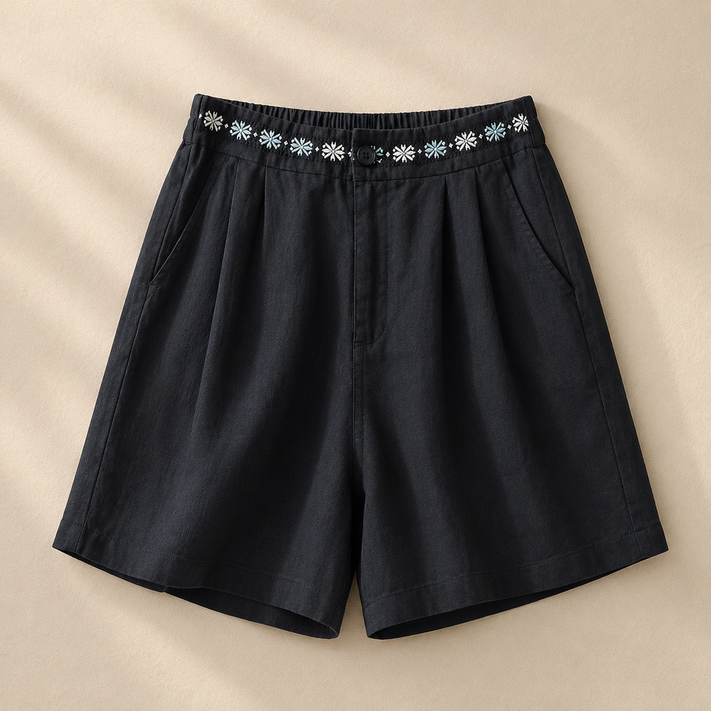 Daisy Embroidered Linen Short