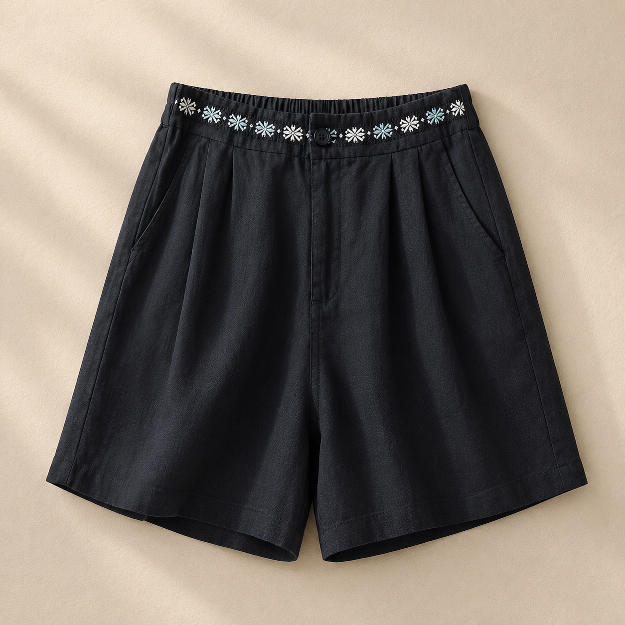 Daisy Embroidered Linen Short