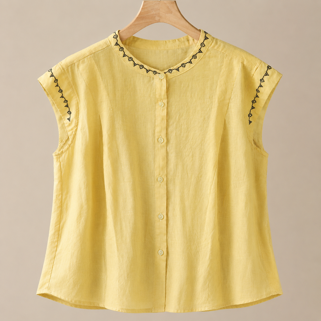 Embroidered Linen Top