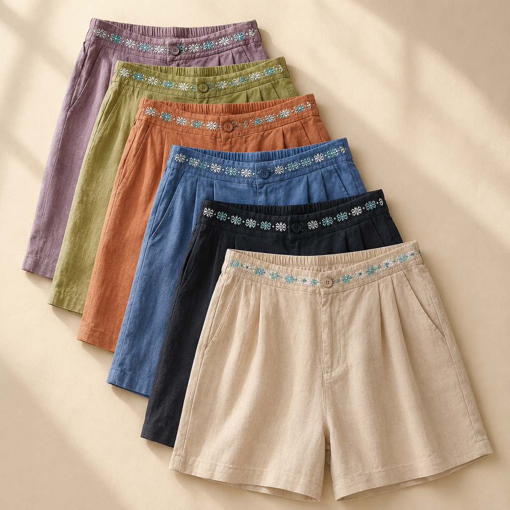 Daisy Embroidered Linen Short