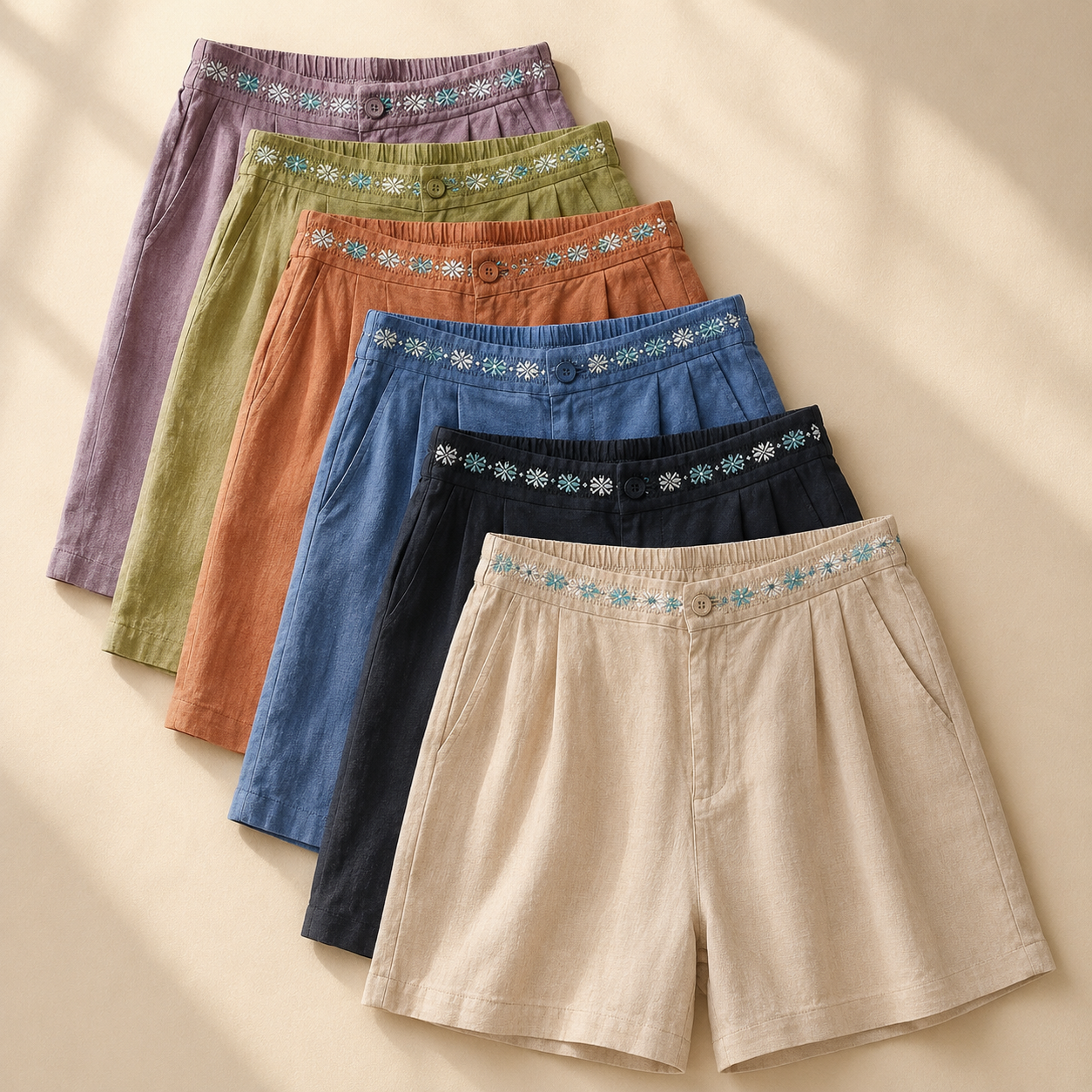 Daisy Embroidered Linen Short