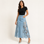 The Savannah Lace Denim Skirt