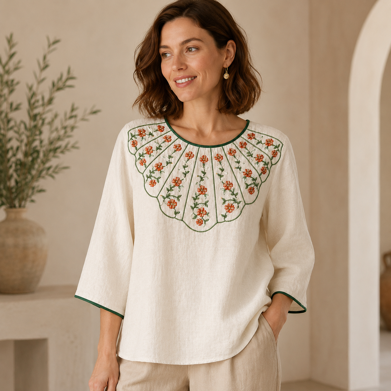 Rosa Embroidered Linen Top