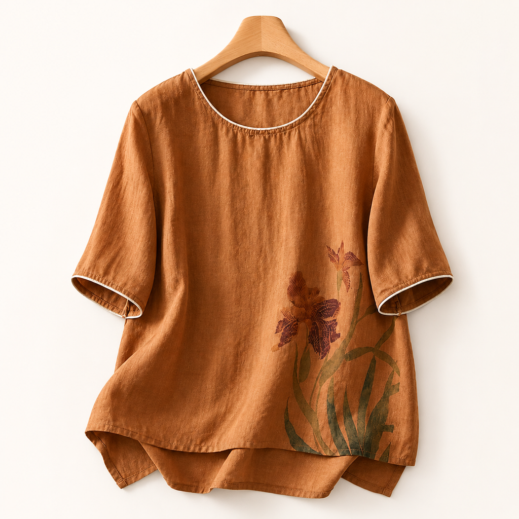 Iris Print Linen Top