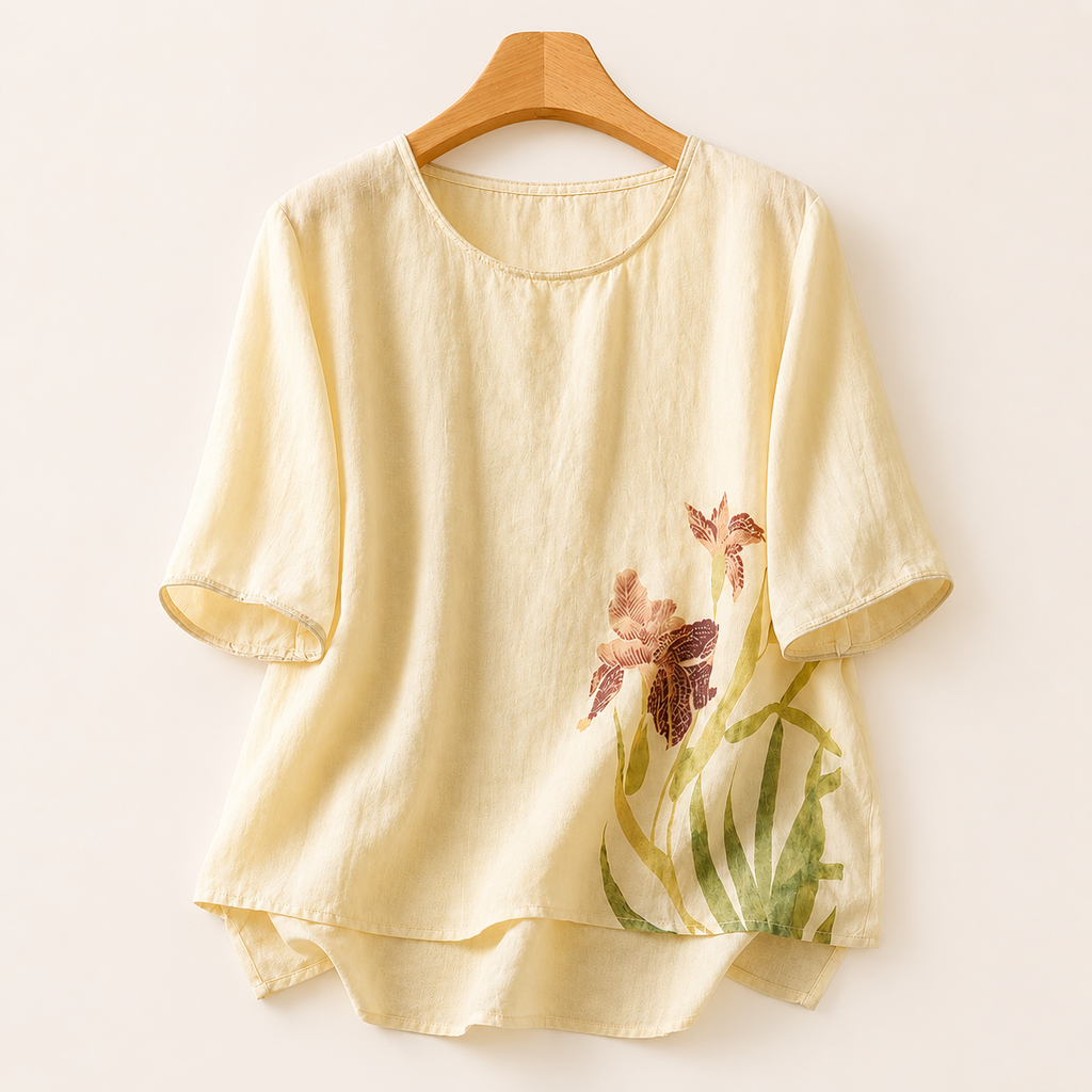 Iris Print Linen Top