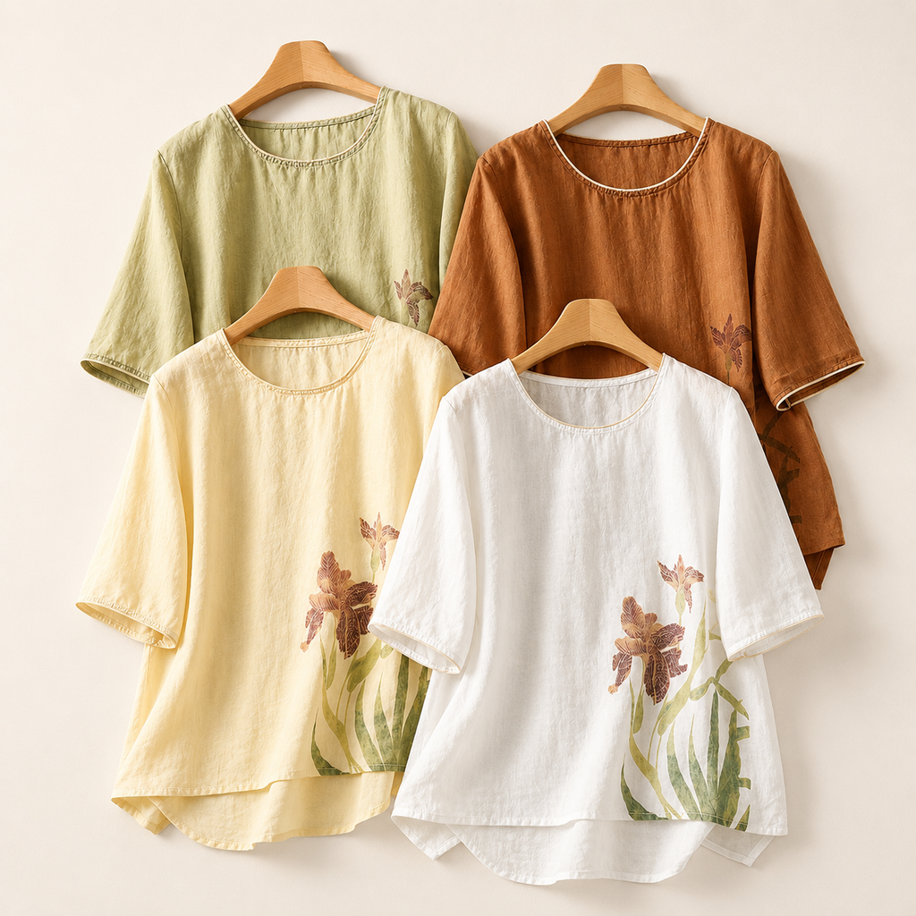 Iris Print Linen Top