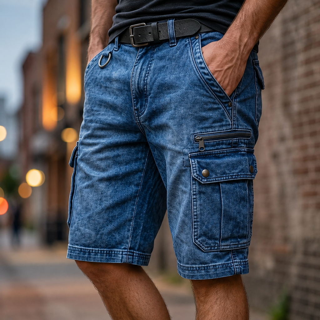 Garrison Washed Denim Cargo Short