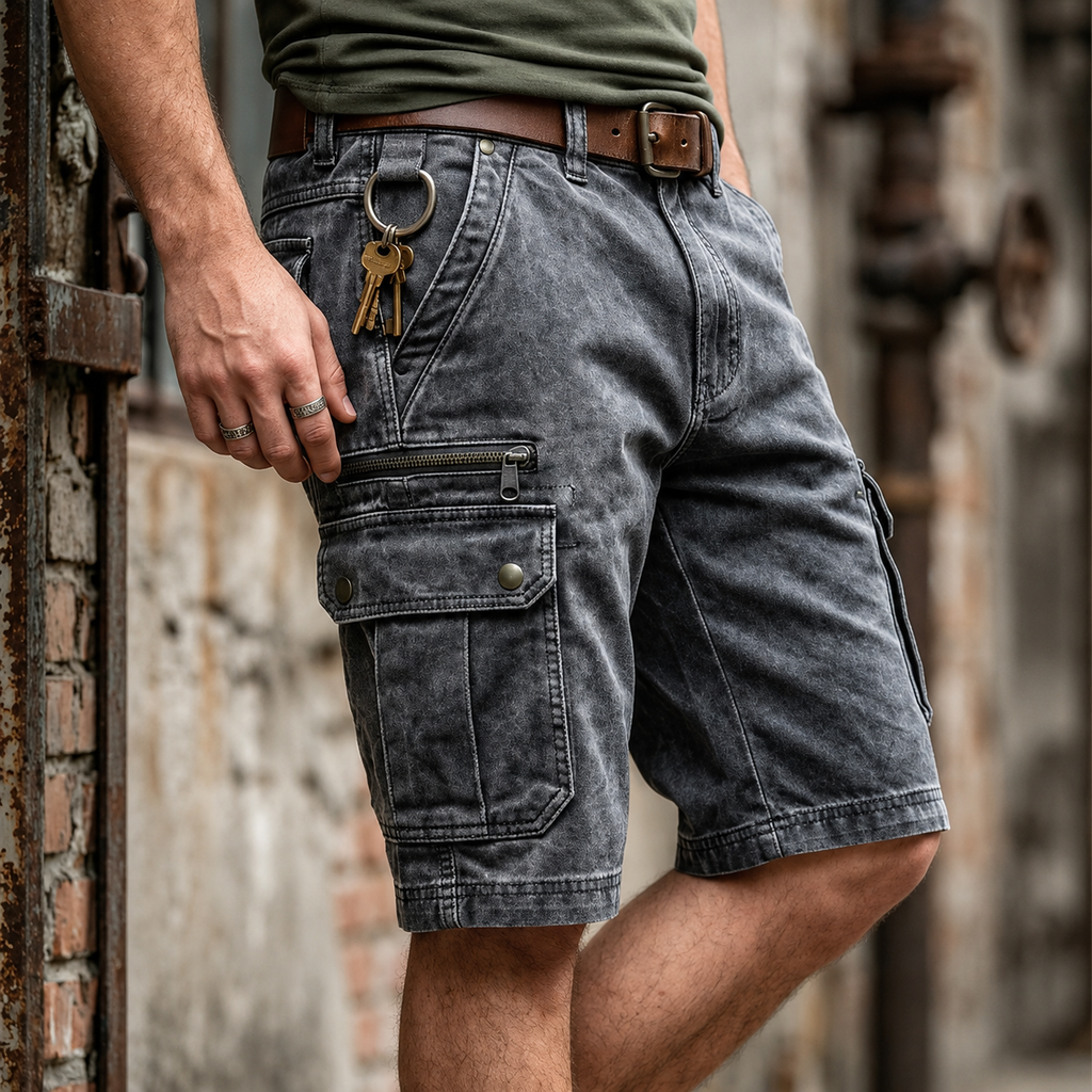 Garrison Washed Denim Cargo Short