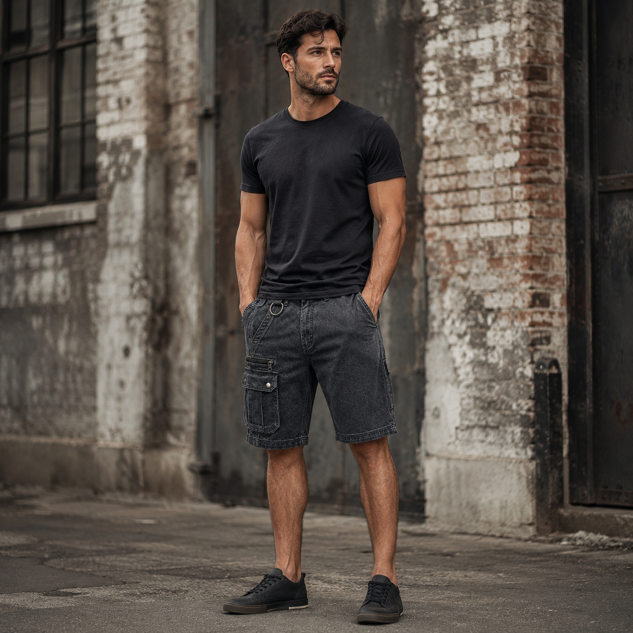 Garrison Washed Denim Cargo Short