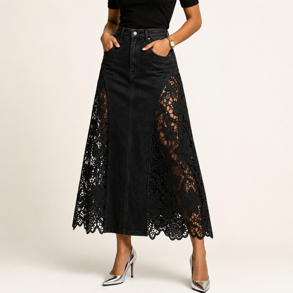 The Savannah Lace Denim Skirt