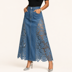 The Savannah Lace Denim Skirt