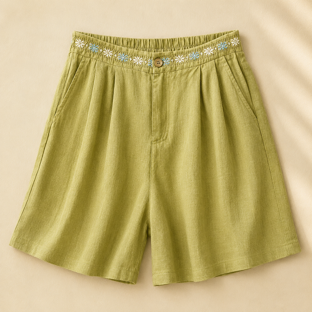 Daisy Embroidered Linen Short