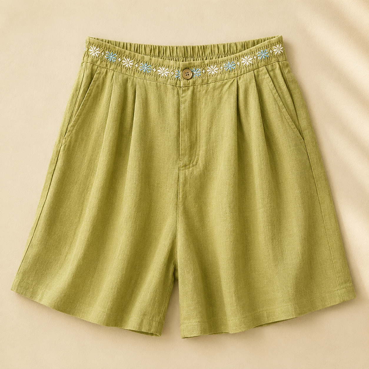 Daisy Embroidered Linen Short
