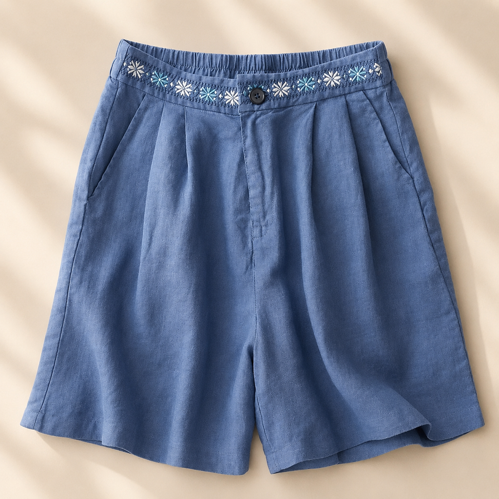 Daisy Embroidered Linen Short