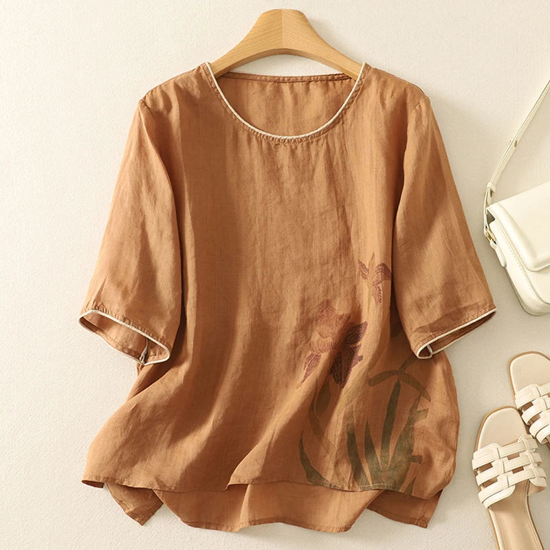 Iris Print Linen Top