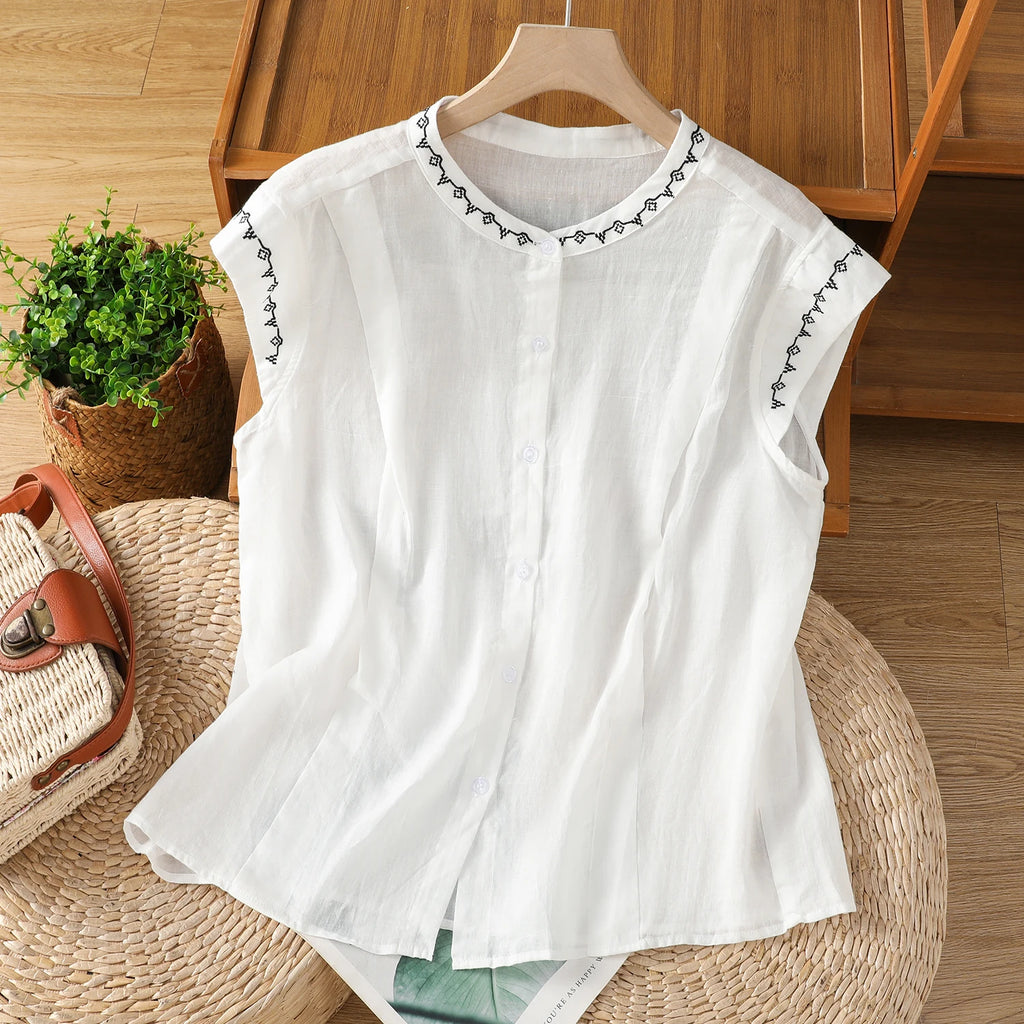 Embroidered Linen Top