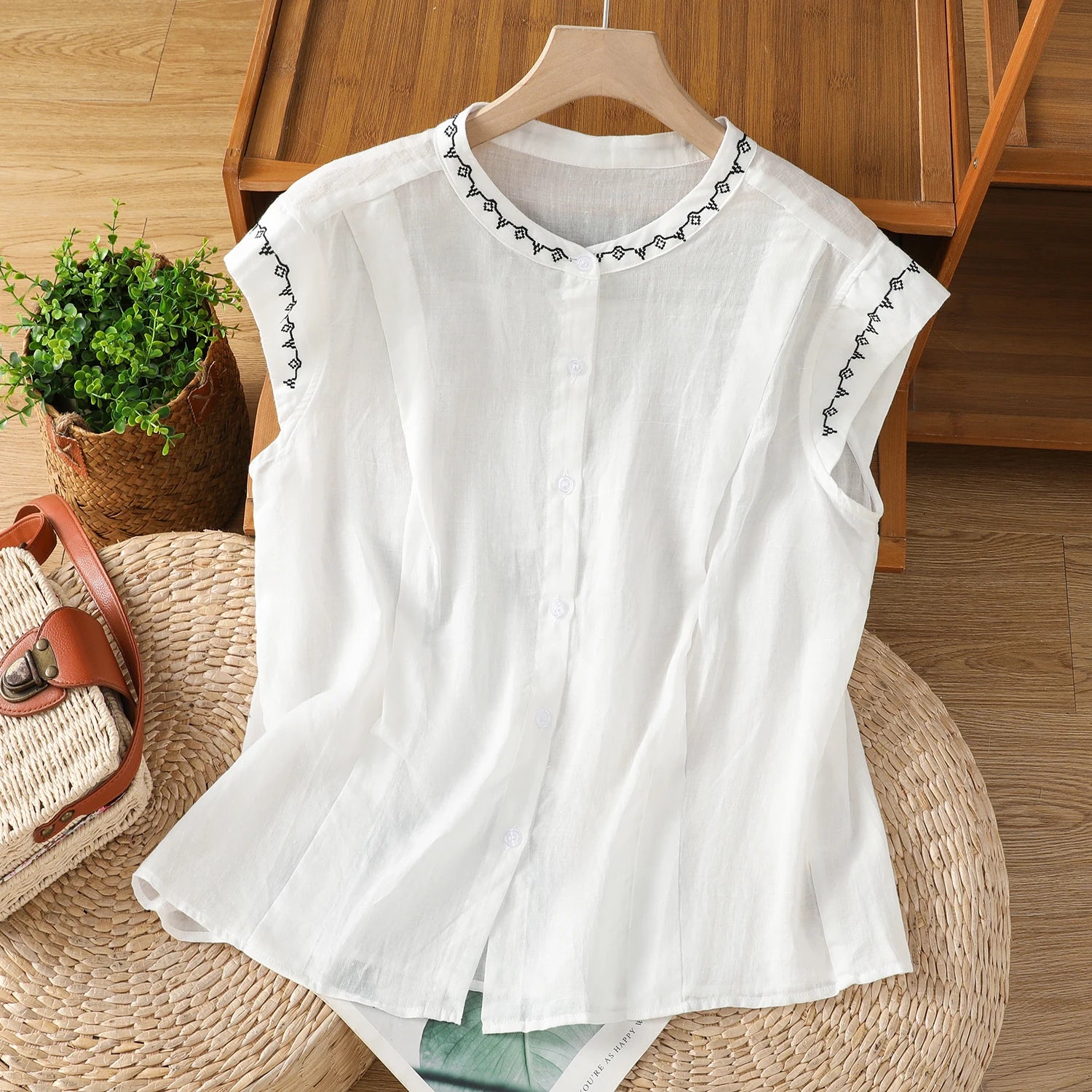 Embroidered Linen Top