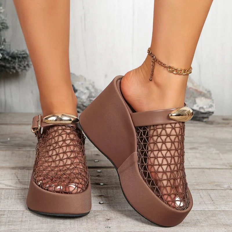 Maria Mesh Platform Wedge Mule