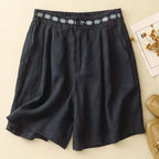 Daisy Embroidered Linen Short