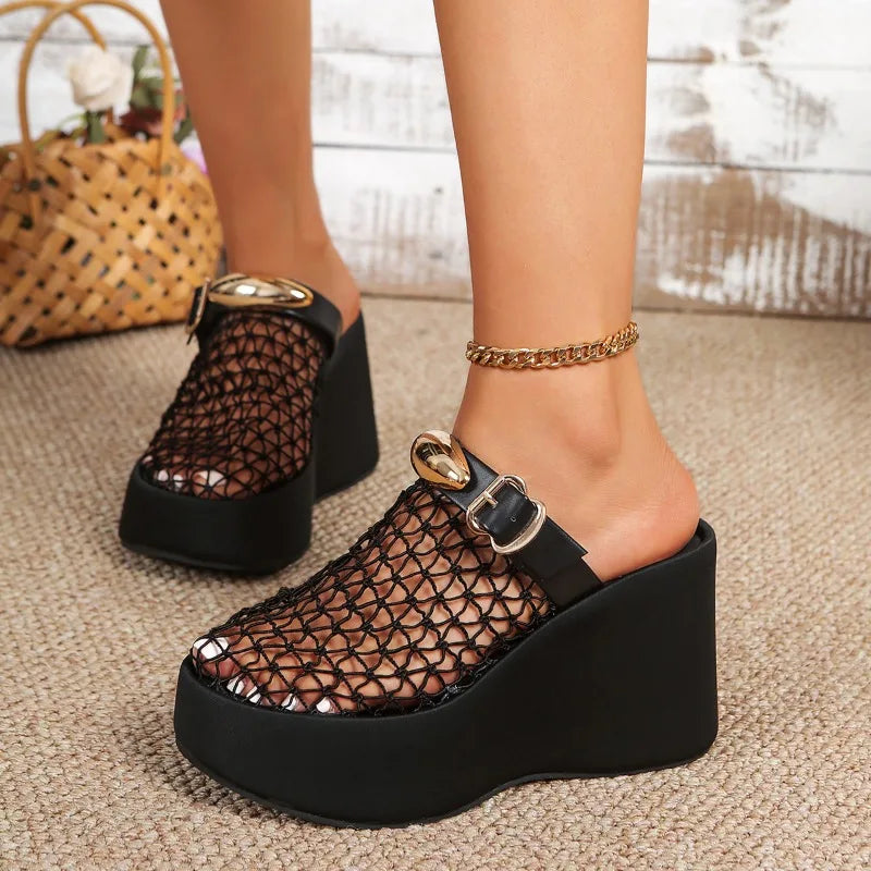 Maria Mesh Platform Wedge Mule