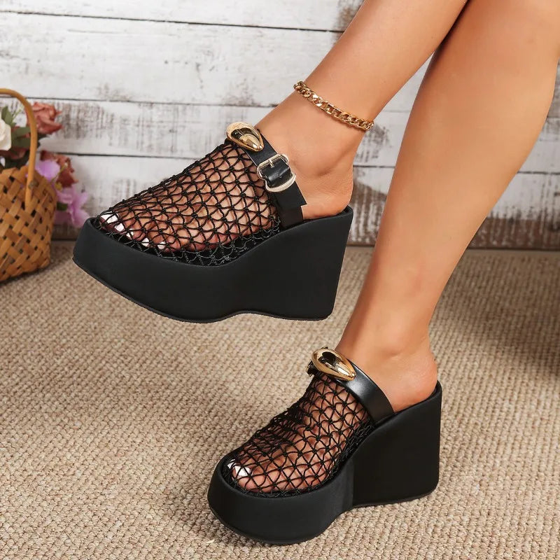 Maria Mesh Platform Wedge Mule