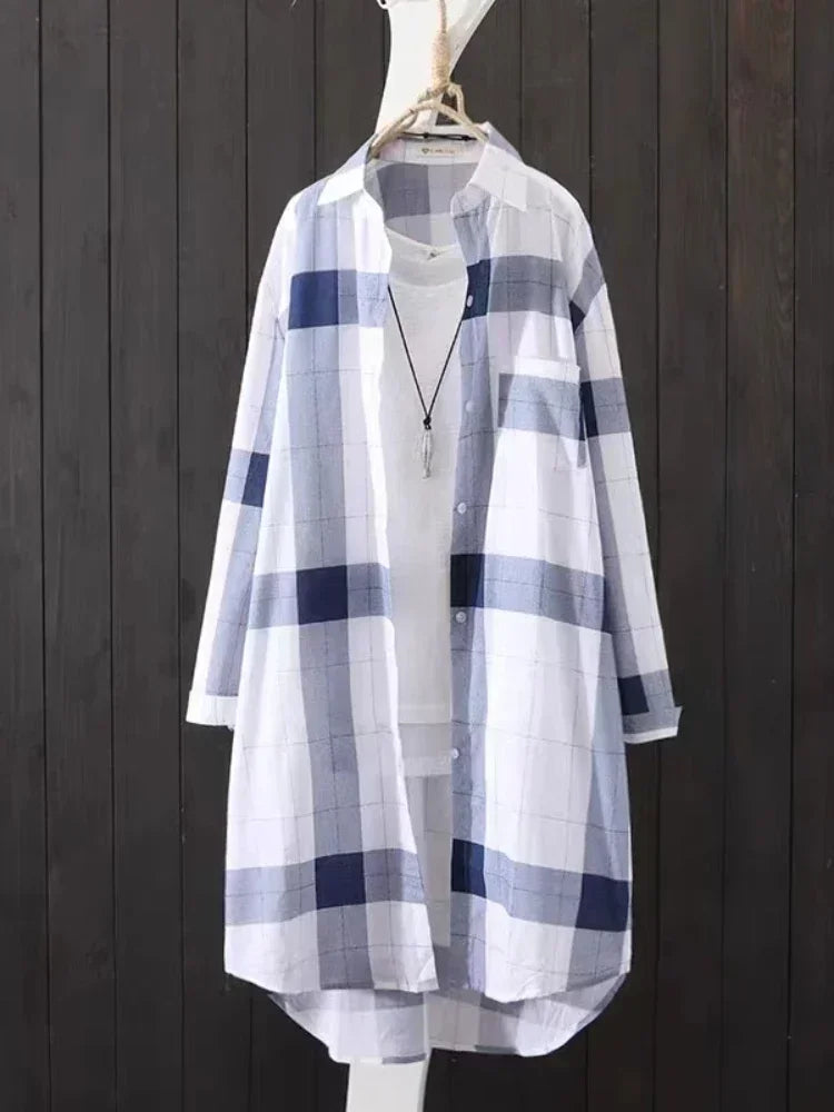 Sunny Plaid Cotton Longline Shirt