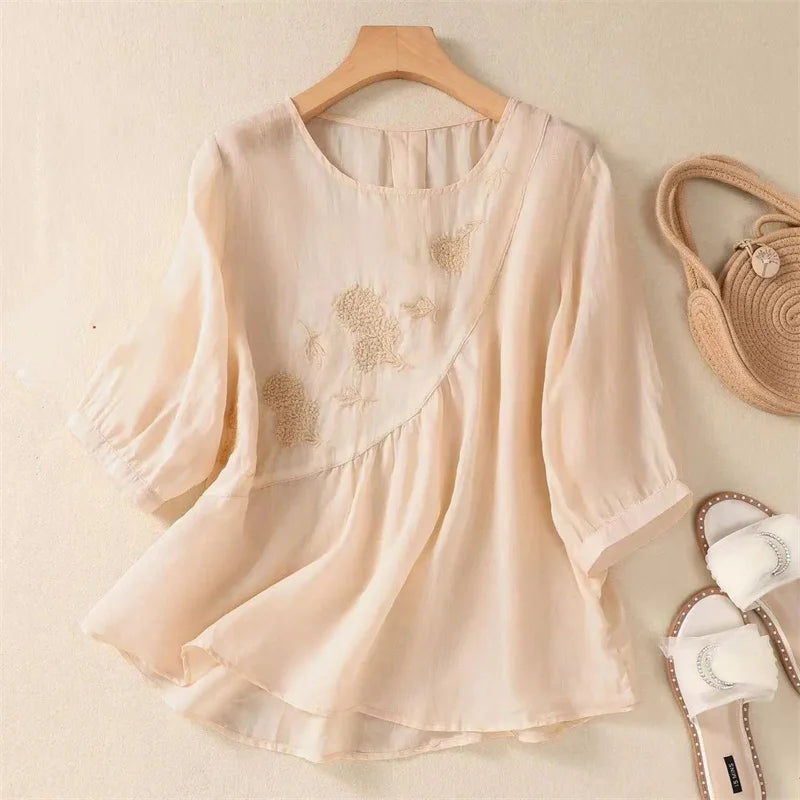 Clara Embroidered Linen Top