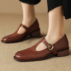 Clara Genuine Leather T-Strap Flat