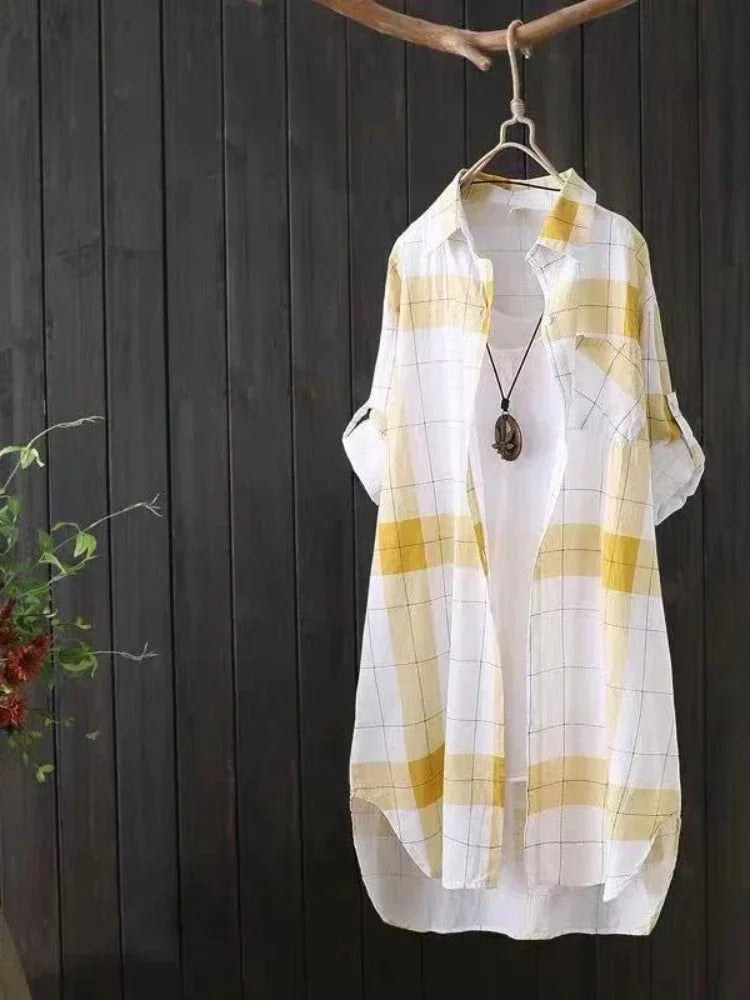 Sunny Plaid Cotton Longline Shirt