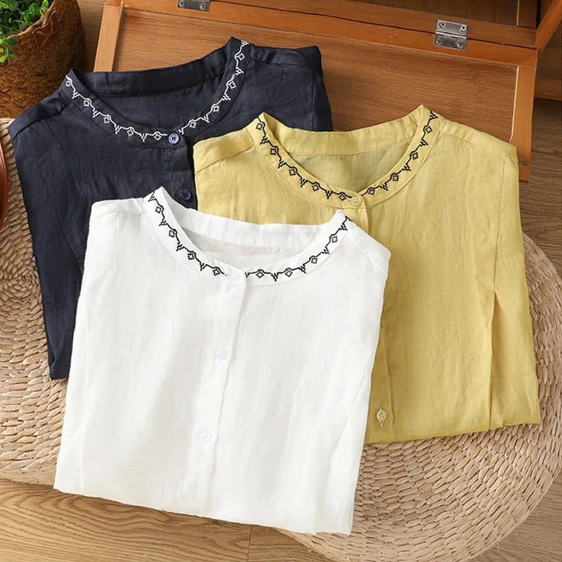 Embroidered Linen Top