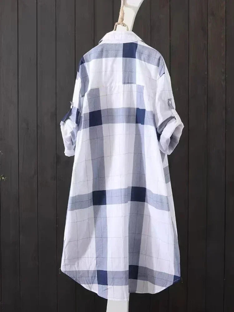 Sunny Plaid Cotton Longline Shirt