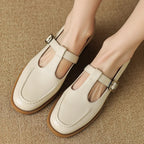 Clara Genuine Leather T-Strap Flat