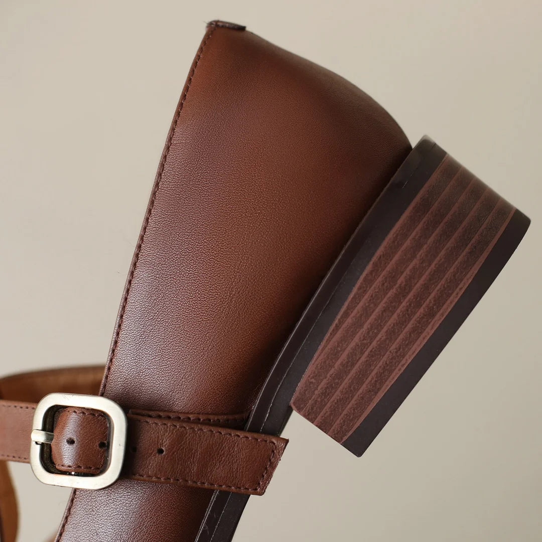 Clara Genuine Leather T-Strap Flat