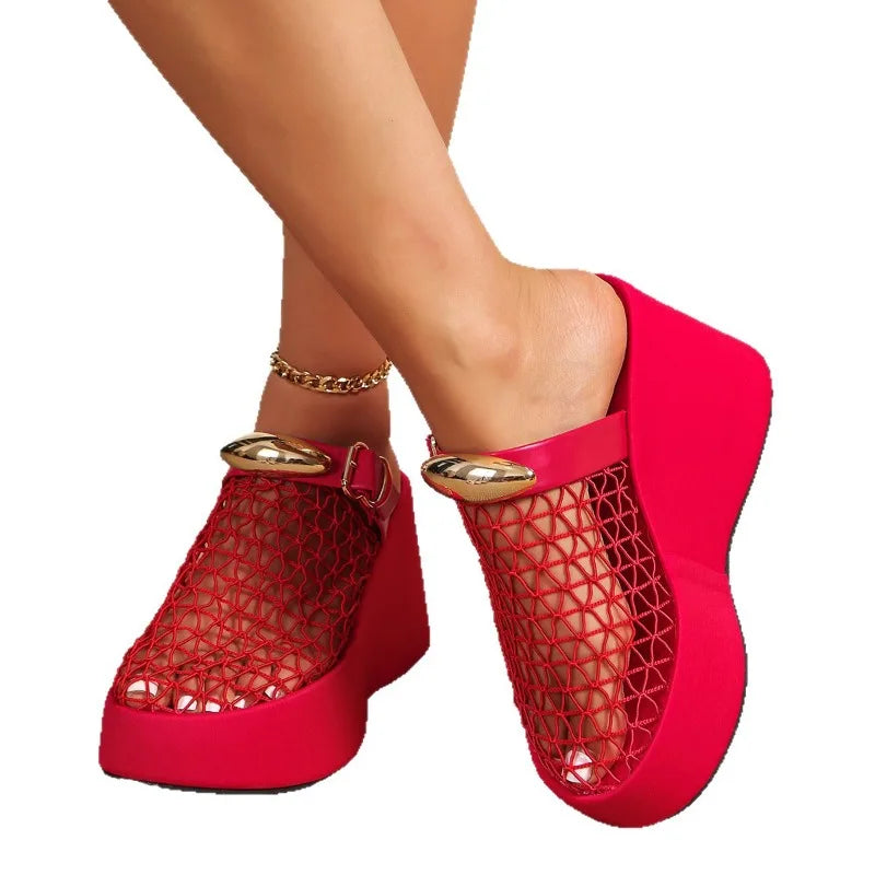 Maria Mesh Platform Wedge Mule