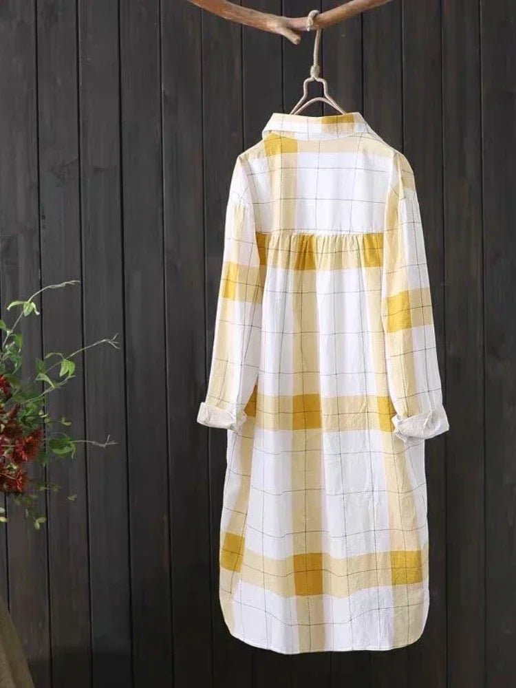 Sunny Plaid Cotton Longline Shirt