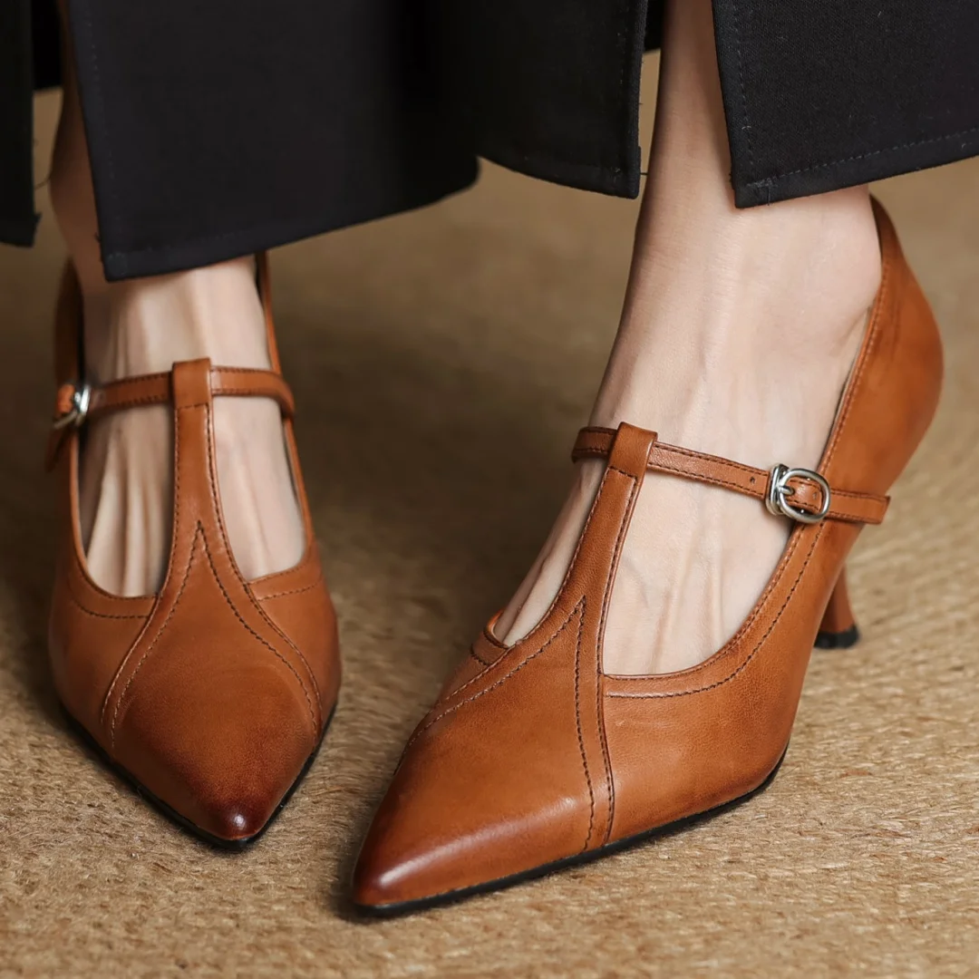 Elena Genuine Leather T-Strap Pump
